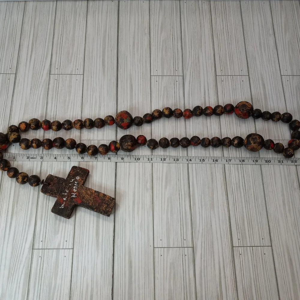 Mexican Clay Pottery Jumbo Rosary Rustic Prayer Beads Decor - Picture 4 of 7